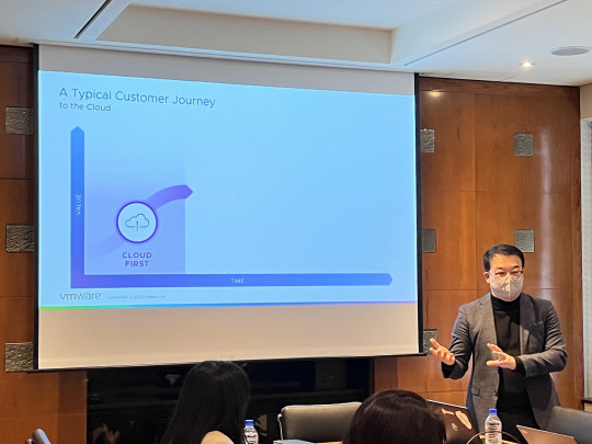 유석근 VM웨어코리아 전무가 'VM웨어 아리아'를 소개하고 있다. VM웨어 제공